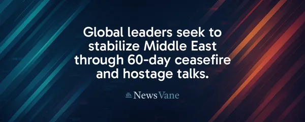 Global leaders seek to stabilize Middle East through 60-day ceasefire and hostage talks.