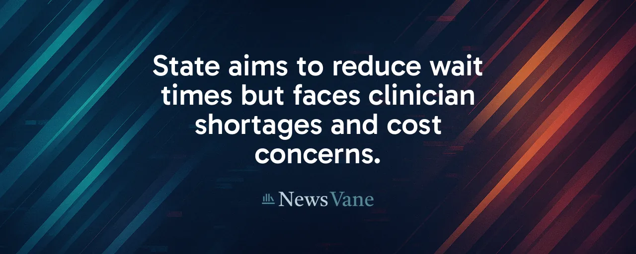 State aims to reduce wait times but faces clinician shortages and cost concerns.