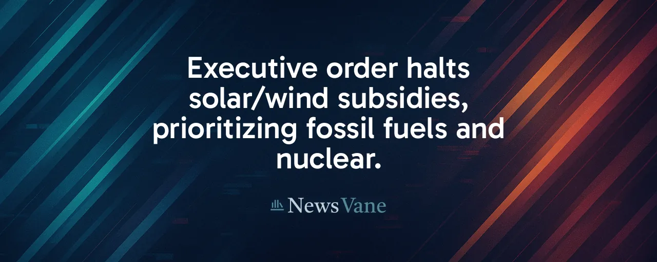 Executive order halts solar/wind subsidies, prioritizing fossil fuels and nuclear.